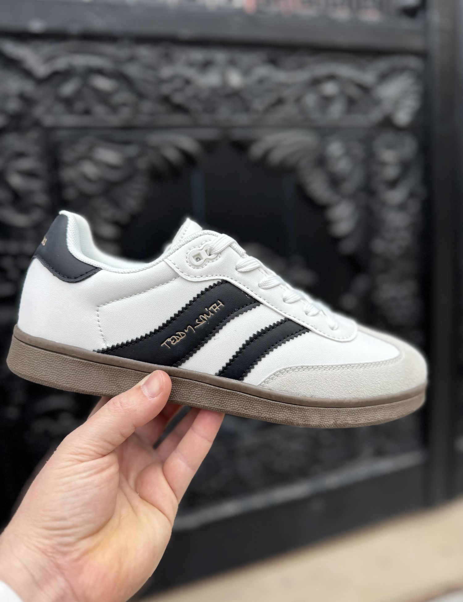 Teddy Smith ανδρικά λευκα sneakers με μαύρες-γκρι λεπτομέρειες 78815 - Teddy Smith - 